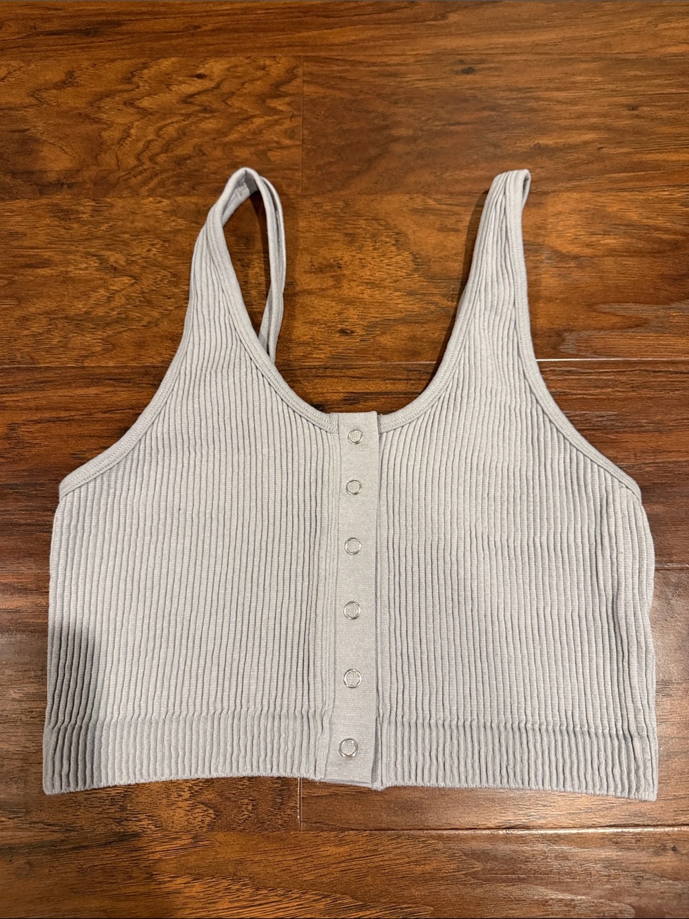 Aerie Ribbed Front-Snap Crop Tank Top - Gray